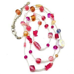 ALI KHAN NEW YORK Multicolor Pink Beaded Necklace Layered Signed